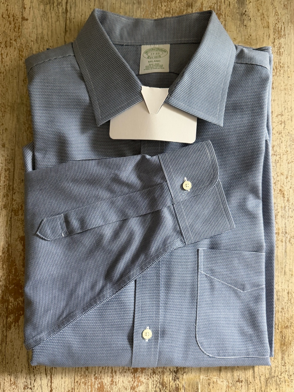 Brooks Brothers Blue Mens Dress Shirt Milano 17-33 No-Iron Supima Spread Collar